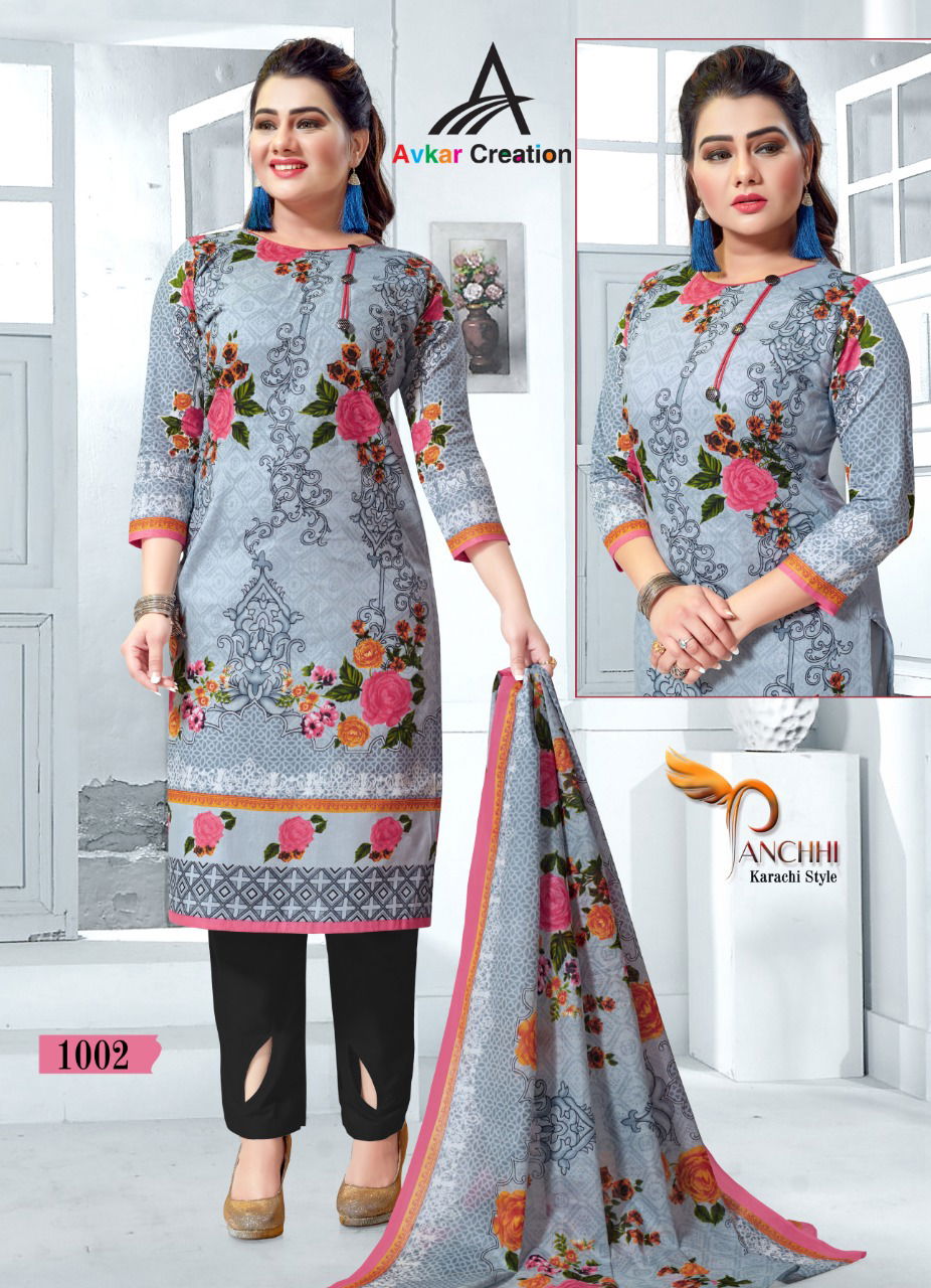 Avkar Panchi Fancy Casual Wear Karachi Cotton printed Style Cotton Dress Material